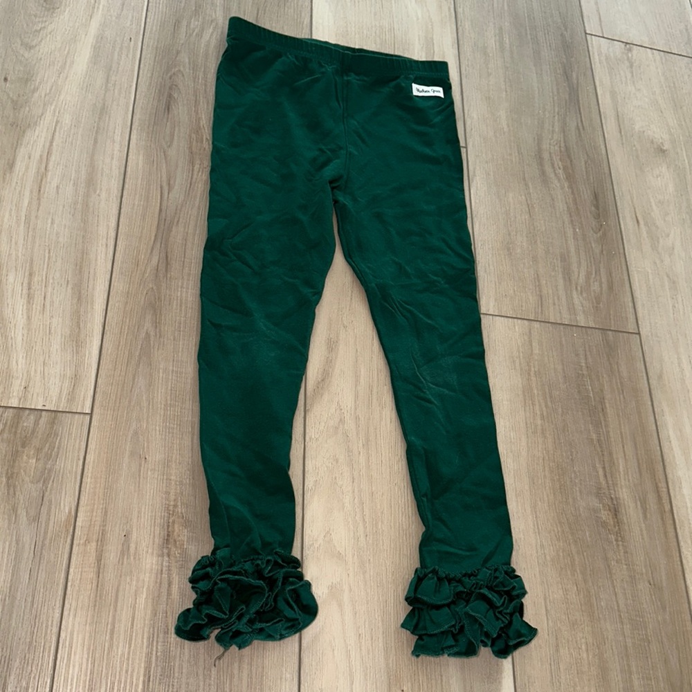 EUC Madison Grace Boutique Girls Size 8 Ruffle Stretch Leggings Hunter Green